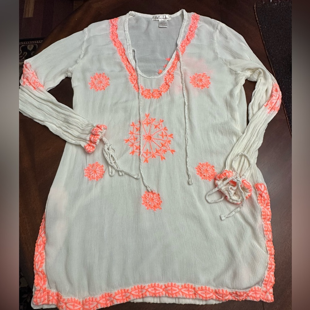 Lucky & Coco Boho Embroidered Swim Gauze Rayon Cover-up Bohemian Tunic Top